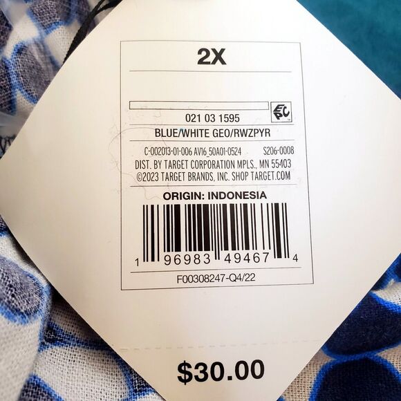 Ava & Viv Dress Women's Size 2X Blue White Geometric Halter Neck Pockets New - Picture 12 of 14